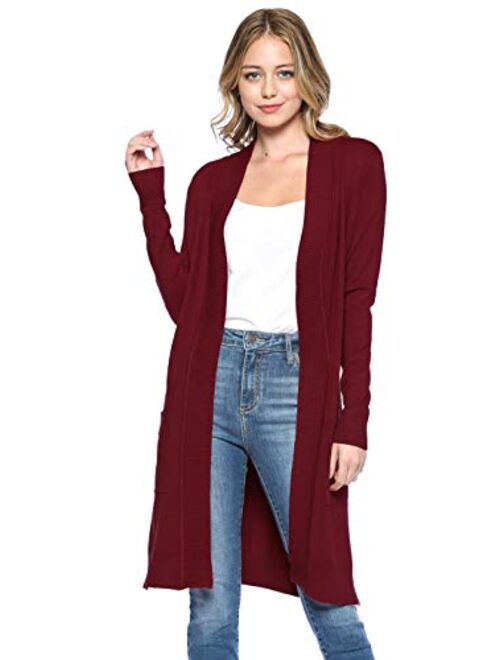 Urban Look Women's Long Sleeve Classic Open Front Knit Long Cardigan