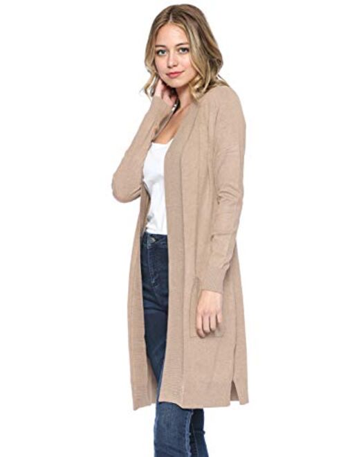 Urban Look Women's Long Sleeve Classic Open Front Knit Long Cardigan