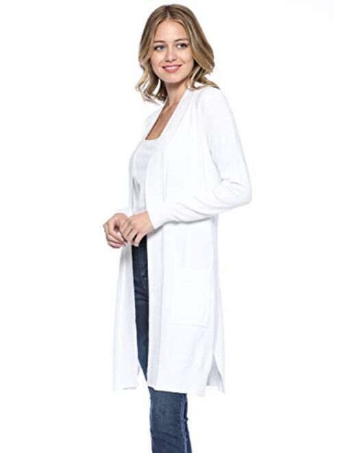 Urban Look Women's Long Sleeve Classic Open Front Knit Long Cardigan