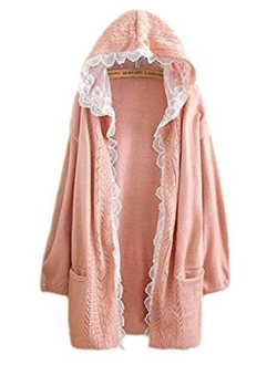 Women Kawaii Harajuku Japanese Casual Lace Layered Jacket Coat Knitted Lace Sweater Cardigan