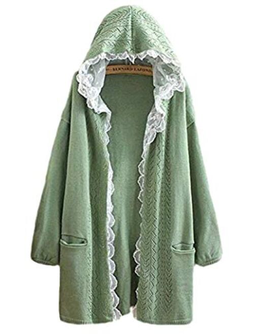 Women Kawaii Harajuku Japanese Casual Lace Layered Jacket Coat Knitted Lace Sweater Cardigan