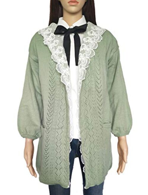 Women Kawaii Harajuku Japanese Casual Lace Layered Jacket Coat Knitted Lace Sweater Cardigan