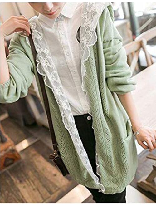 Women Kawaii Harajuku Japanese Casual Lace Layered Jacket Coat Knitted Lace Sweater Cardigan