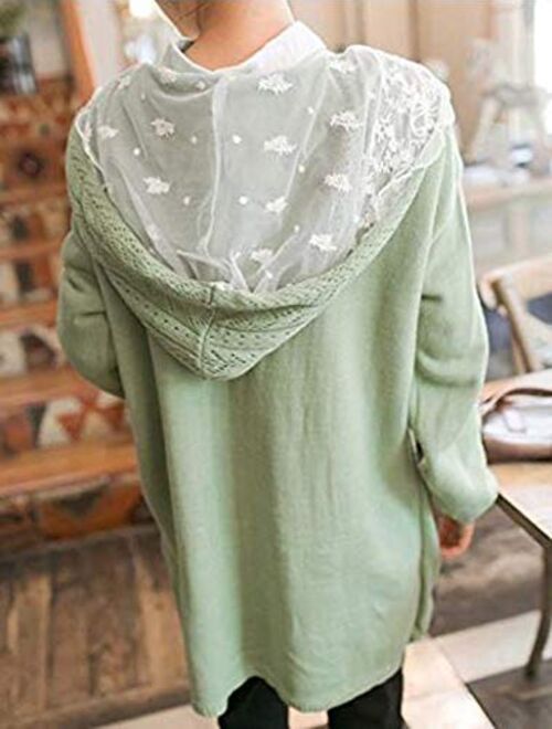 Women Kawaii Harajuku Japanese Casual Lace Layered Jacket Coat Knitted Lace Sweater Cardigan