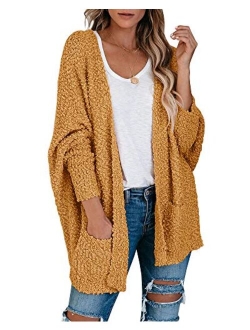 Saodimallsu Womens Chunky Popcorn Cardigan Oversized Open Front Boyfriend Batwing Long Sleeve Fuzzy Knit Sweaters