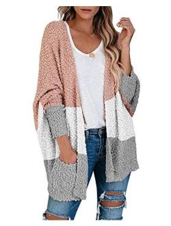 Saodimallsu Womens Chunky Popcorn Cardigan Oversized Open Front Boyfriend Batwing Long Sleeve Fuzzy Knit Sweaters