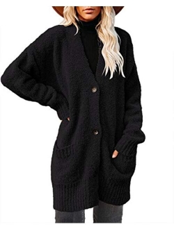 Saodimallsu Womens Chunky Popcorn Cardigan Oversized Open Front Boyfriend Batwing Long Sleeve Fuzzy Knit Sweaters