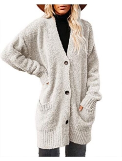 Saodimallsu Womens Chunky Popcorn Cardigan Oversized Open Front Boyfriend Batwing Long Sleeve Fuzzy Knit Sweaters