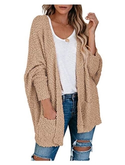 Saodimallsu Womens Chunky Popcorn Cardigan Oversized Open Front Boyfriend Batwing Long Sleeve Fuzzy Knit Sweaters