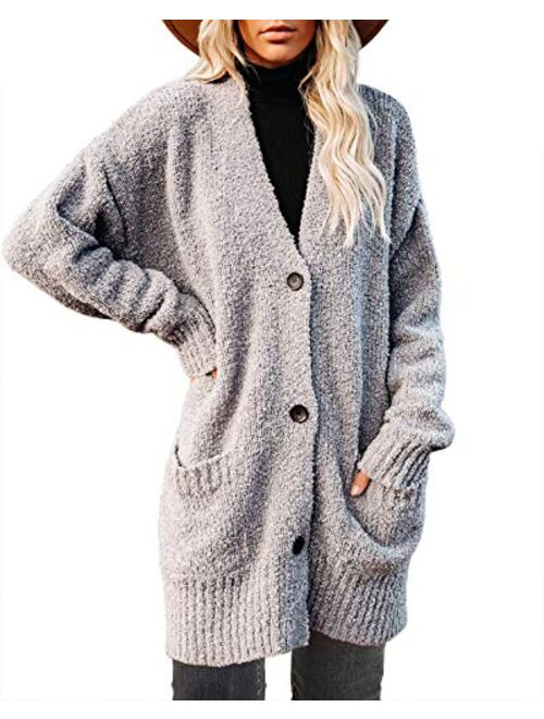 Saodimallsu Womens Chunky Popcorn Cardigan Oversized Open Front Boyfriend Batwing Long Sleeve Fuzzy Knit Sweaters