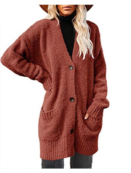 Saodimallsu Womens Chunky Popcorn Cardigan Oversized Open Front Boyfriend Batwing Long Sleeve Fuzzy Knit Sweaters