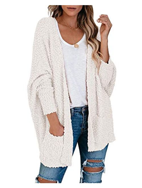 Saodimallsu Womens Chunky Popcorn Cardigan Oversized Open Front Boyfriend Batwing Long Sleeve Fuzzy Knit Sweaters