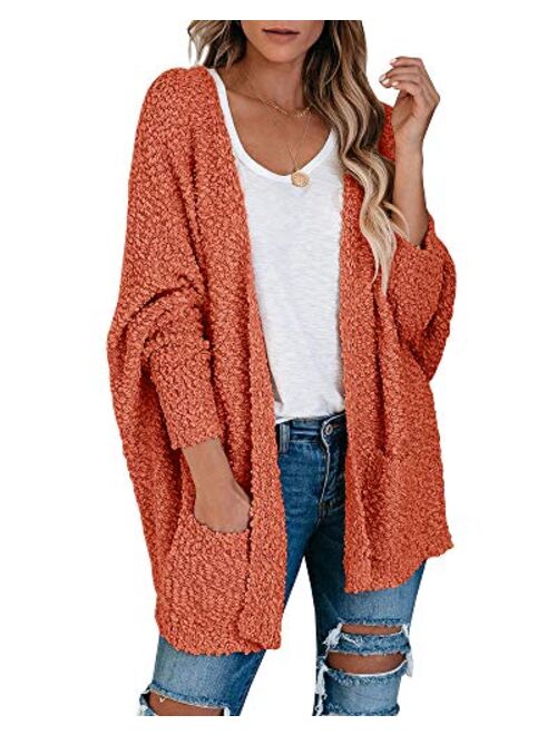 Saodimallsu Womens Chunky Popcorn Cardigan Oversized Open Front Boyfriend Batwing Long Sleeve Fuzzy Knit Sweaters