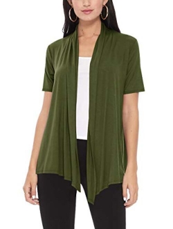 Women's Casual Solid Short Sleeve Basic Open Draped Front Cardigan Office Wear