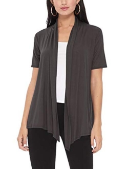 Women's Casual Solid Short Sleeve Basic Open Draped Front Cardigan Office Wear