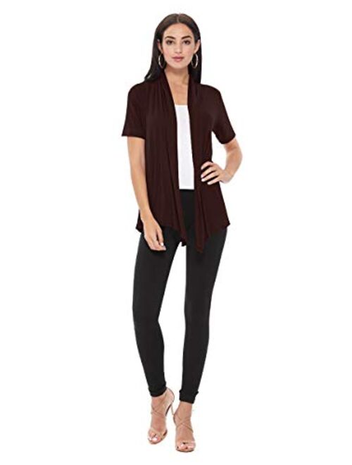 Women's Casual Solid Short Sleeve Basic Open Draped Front Cardigan Office Wear