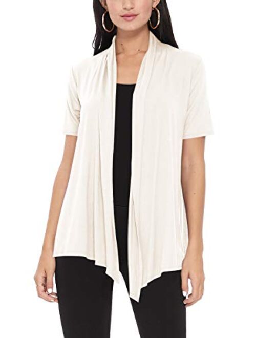 Women's Casual Solid Short Sleeve Basic Open Draped Front Cardigan Office Wear