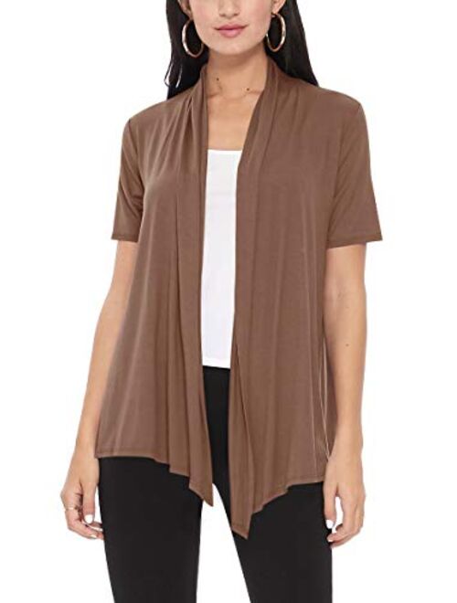 Women's Casual Solid Short Sleeve Basic Open Draped Front Cardigan Office Wear