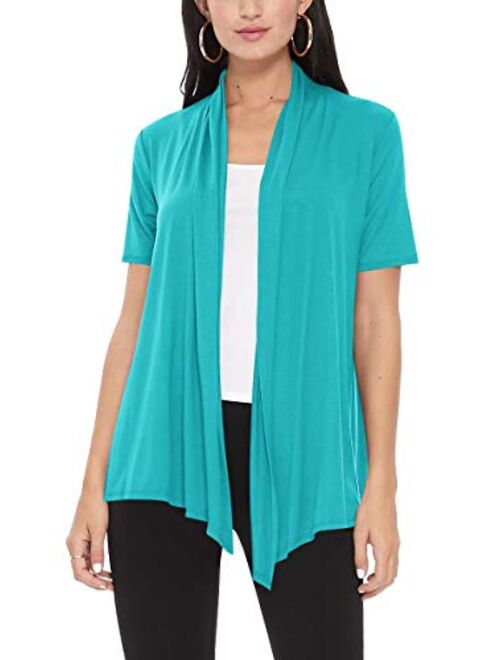 Women's Casual Solid Short Sleeve Basic Open Draped Front Cardigan Office Wear