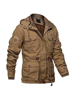 Men's Winter Cargo Jacket With Multi Pockets Thicken Military Jackets Cotton Parka Jacket With Removable Hood