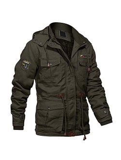 Men's Winter Cargo Jacket With Multi Pockets Thicken Military Jackets Cotton Parka Jacket With Removable Hood