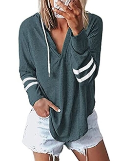 Kirundo 2020 Womens Deep V Neck Hoodie Long Sleeves Solid Color Drawstring Belt Sweatshirt Loose Tops Blouses