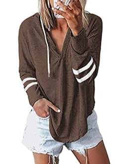 Kirundo 2020 Womens Deep V Neck Hoodie Long Sleeves Solid Color Drawstring Belt Sweatshirt Loose Tops Blouses