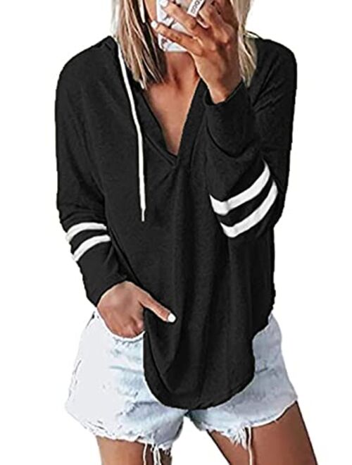 Kirundo 2020 Womens Deep V Neck Hoodie Long Sleeves Solid Color Drawstring Belt Sweatshirt Loose Tops Blouses