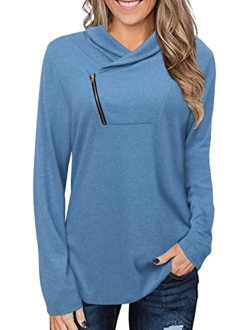 KISSMODA Women's Casual T-Shirt Long Sleeve Button Cowl Neck Tunic Sweatshirt Tops Blouse