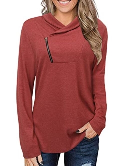 KISSMODA Women's Casual T-Shirt Long Sleeve Button Cowl Neck Tunic Sweatshirt Tops Blouse