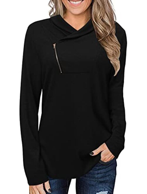 KISSMODA Women's Casual T-Shirt Long Sleeve Button Cowl Neck Tunic Sweatshirt Tops Blouse