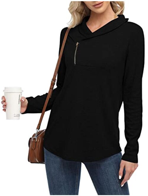 KISSMODA Women's Casual T-Shirt Long Sleeve Button Cowl Neck Tunic Sweatshirt Tops Blouse