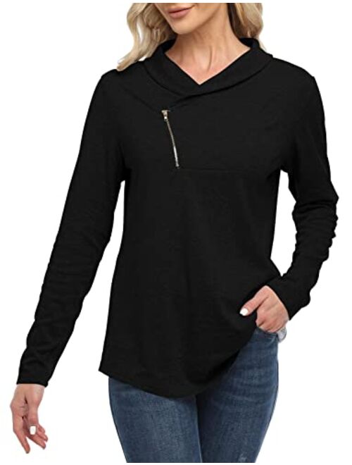 KISSMODA Women's Casual T-Shirt Long Sleeve Button Cowl Neck Tunic Sweatshirt Tops Blouse