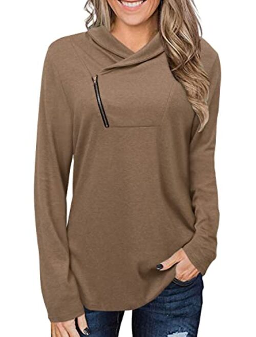 KISSMODA Women's Casual T-Shirt Long Sleeve Button Cowl Neck Tunic Sweatshirt Tops Blouse