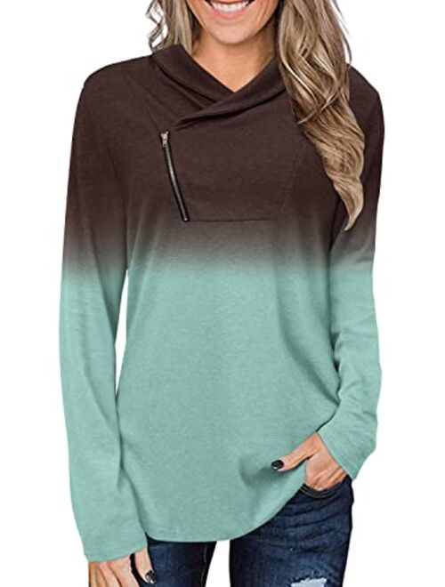 KISSMODA Women's Casual T-Shirt Long Sleeve Button Cowl Neck Tunic Sweatshirt Tops Blouse