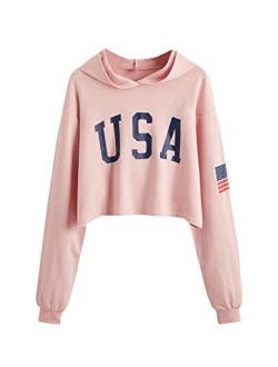 Women's Casual Letter Print Long Sleeve Crop Top Sweatshirt Hoodies