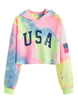 Women's Casual Letter Print Long Sleeve Crop Top Sweatshirt Hoodies