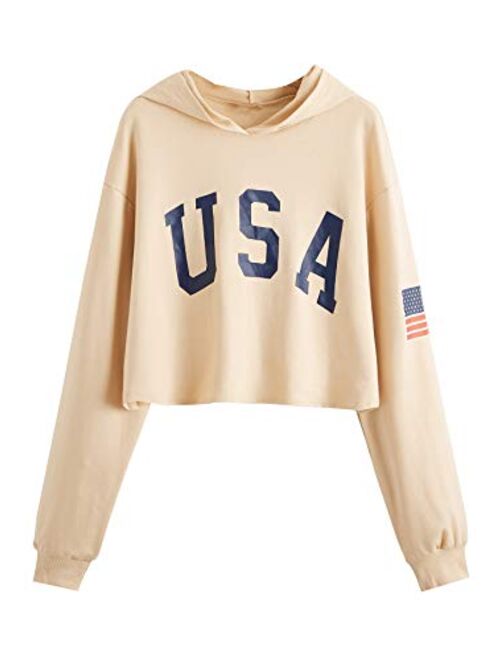 SweatyRocks Women's Casual Letter Print Long Sleeve Crop Top Sweatshirt Hoodies