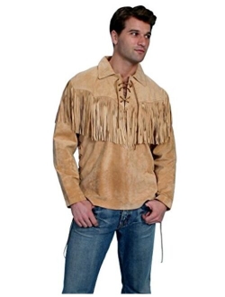 Men's Fringed Boar Suede Leather Long Sleeve Western Shirt - 5-86