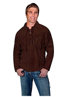 Men's Fringed Boar Suede Leather Long Sleeve Western Shirt - 5-86