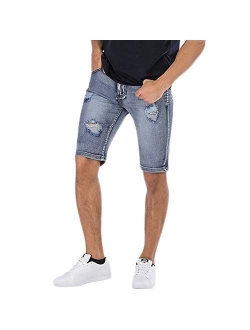 Go Mai Men's Casual Denim Shorts Classic Fit Distressed Ripped Short Jeans with Pockets