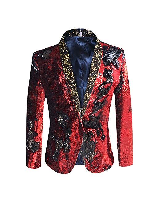 HBDesign Men 1 Piece Without Button Fashion Shiny Sequins Jackets