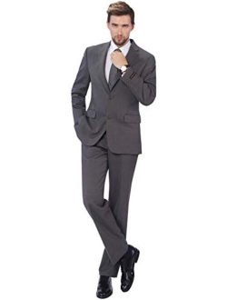 P&L Men's 2-Piece Classic Fit Wool Blend Suit Single Breasted Two Button Jacket & Pants Set