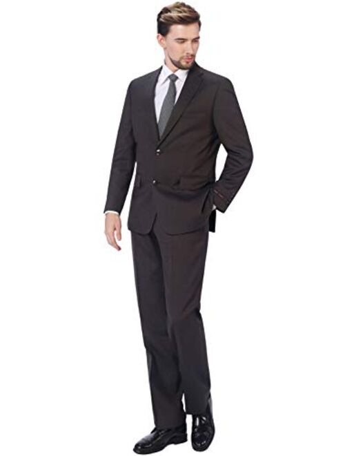 P&L Men's 2-Piece Classic Fit Wool Blend Suit Single Breasted Two Button Jacket & Pants Set