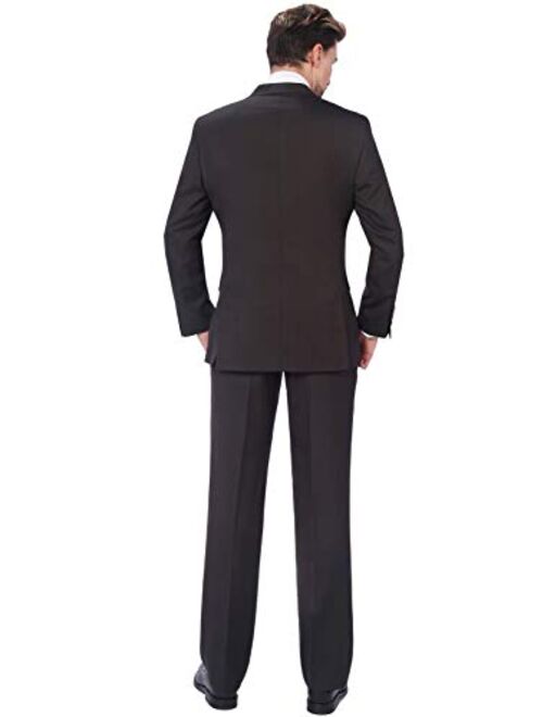 P&L Men's 2-Piece Classic Fit Wool Blend Suit Single Breasted Two Button Jacket & Pants Set