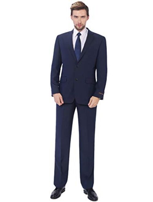 P&L Men's 2-Piece Classic Fit Wool Blend Suit Single Breasted Two Button Jacket & Pants Set