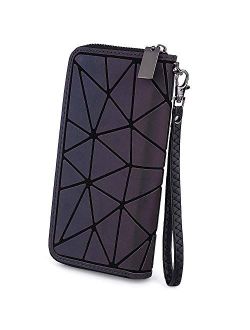 Women Wallet Card Phone Checkbook Holder Geometric Luminous Shard Lattice Rainbow Holographic Purse 524