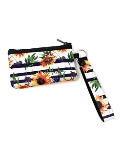 Daisy Lane Sunflower Credit Card Holder for Women, Zipper Wristlet Pouch Neoprene