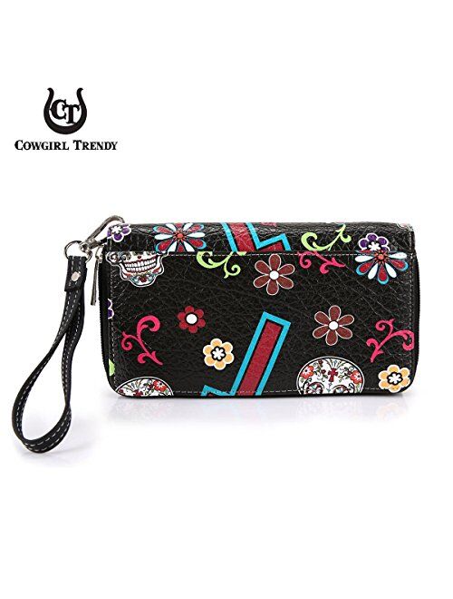 Sugar Skull Western Cross Clutch Wallet Day of the Dead Wristlet Purse Calavera