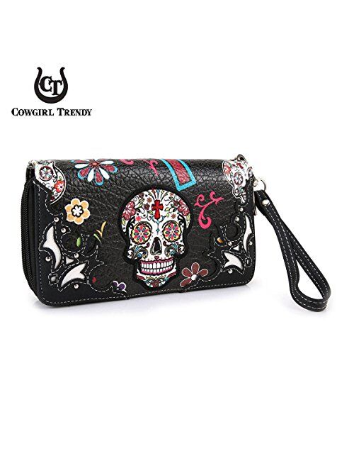 Sugar Skull Western Cross Clutch Wallet Day of the Dead Wristlet Purse Calavera